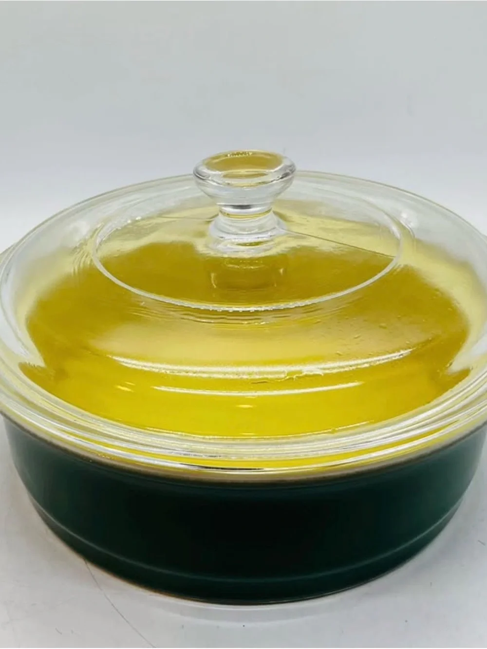 VTG HALL Stoneware Casserole Dish With Glass Lid,Dark Green Outside, Yellow insi